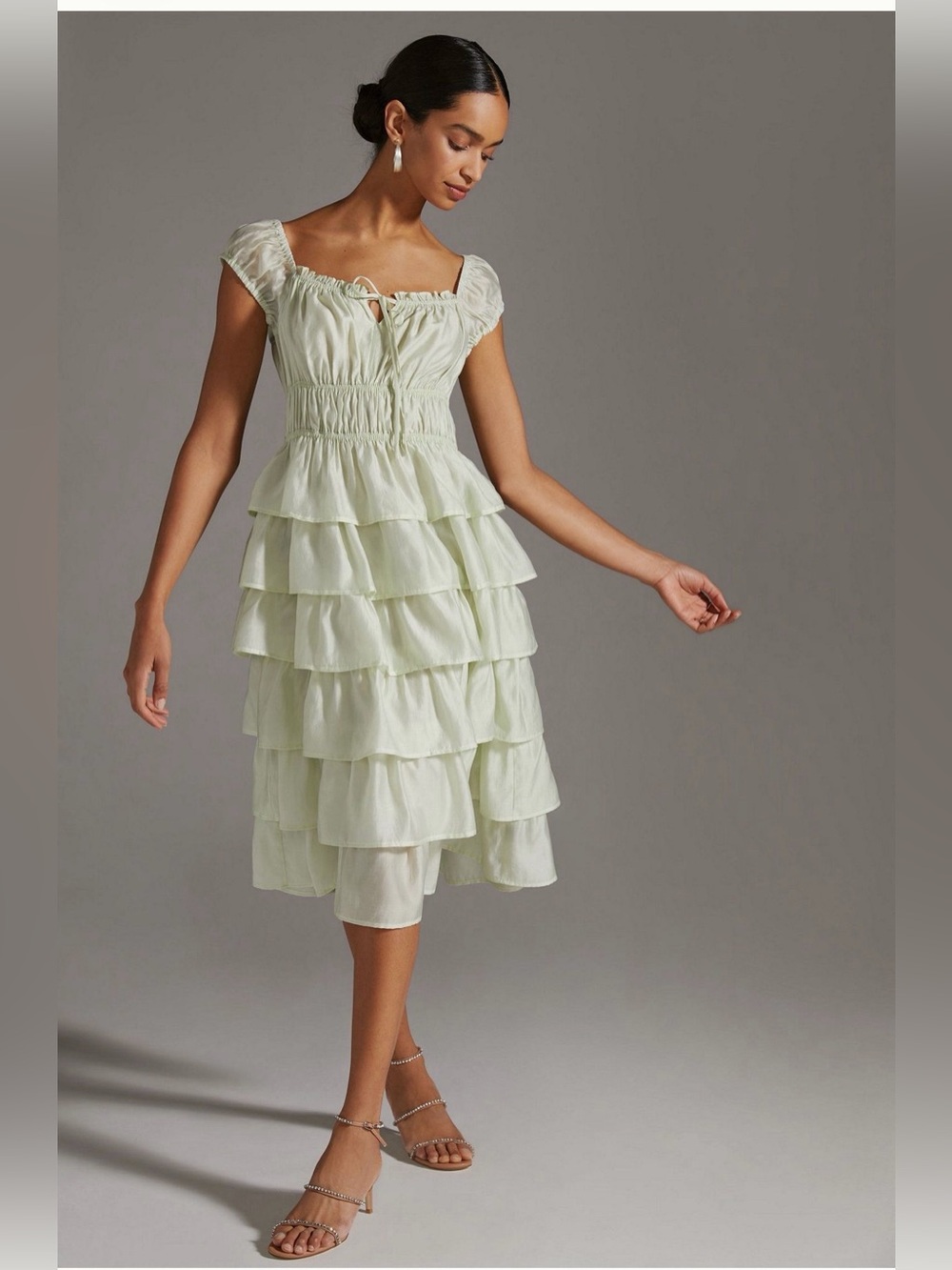 Anthropologie Current Air Ruffle Tiered Midi Dress, size M